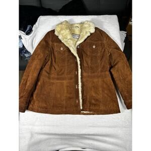 Vintage Wilsons Leather Maxima Suede Faux Fur Trim Jacket in Brown Size XL
